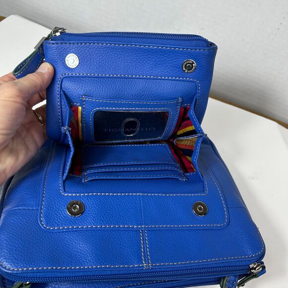Tignanello Functionista Bright Blue Pebble Leather Organizer Crossbody Bag - Picture 3 of 15